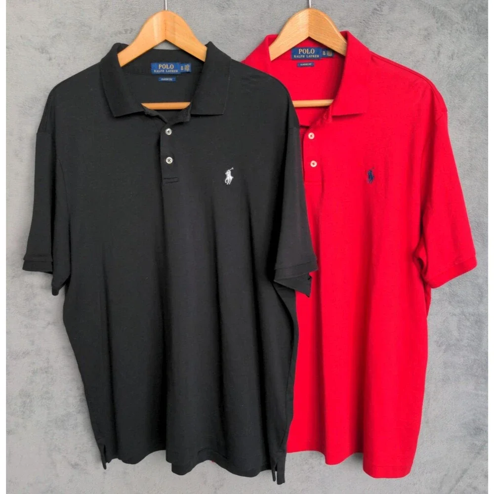 Lot Of 2 Polo Ralph Lauren Polo Shirts Men's XL Black Red Classic Fit Preppy